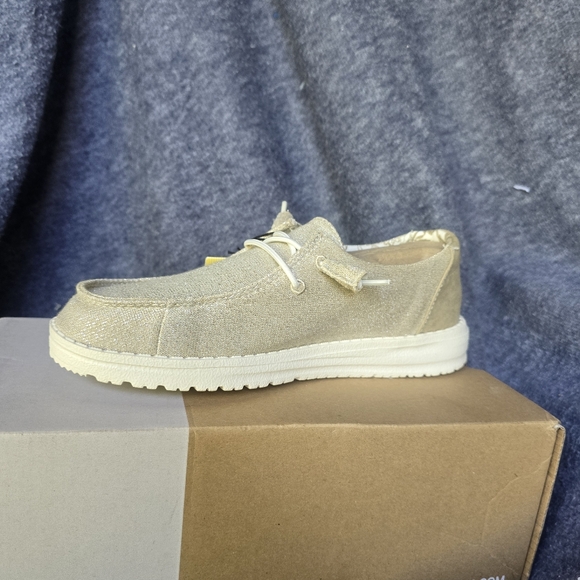 Ladies Hey Dude shoes. Gold shimmer color. - Picture 4 of 6